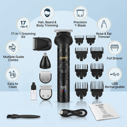 GLAKER Professional 17 in 1 Hair Clipper & Beard Trimmer Kit